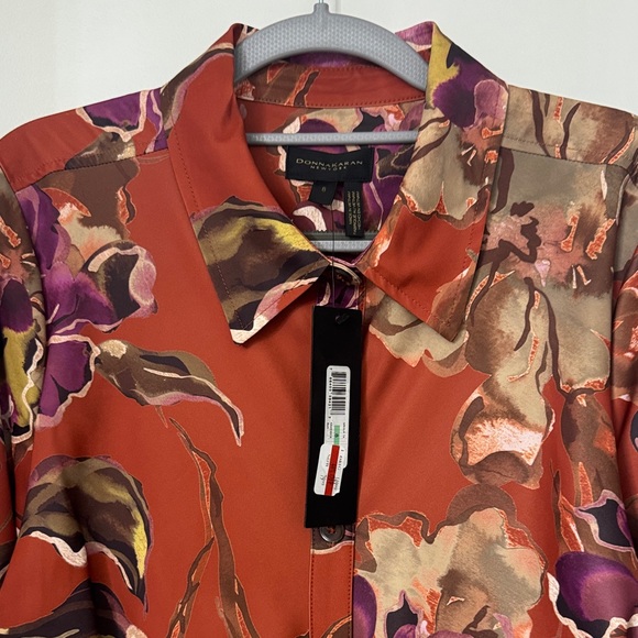 Donna Karan Floral Long Sleeve Dress - Red and Purple - Picture 6 of 8